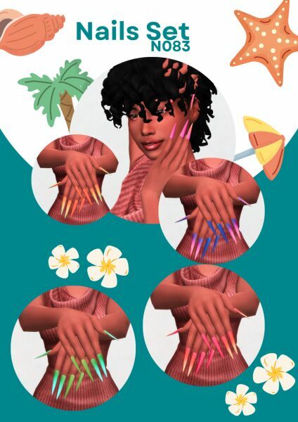 Summer Nails SET N083 1 Summer Nails SET N083 Sims 4 CC