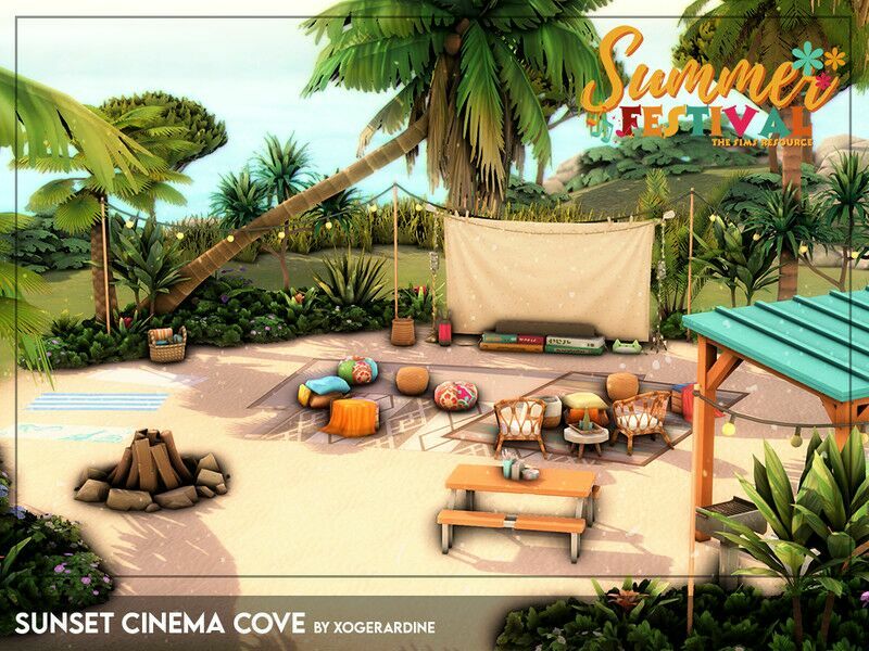 Sunset Cinema Cove – Summer Festival (NO CC) By Xogerardine 1 Sunset Cinema Cove – Summer Festival (NO CC) By Xogerardine Sims 4 CC