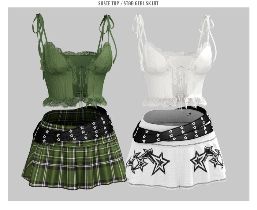 Susie top/ Star girl skirt 4 sims 4 cc susie top star girl skirt mesh and textures by 2