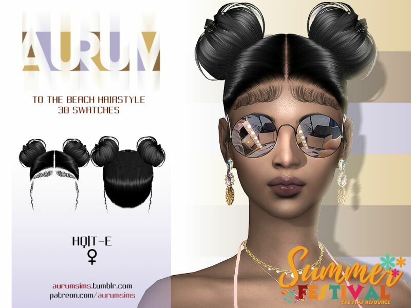 To The Beach - Sleek Hair With Buns For The Sims 4 1 To The Beach – Sleek Hair With Buns For The Sims 4 Sims 4 CC