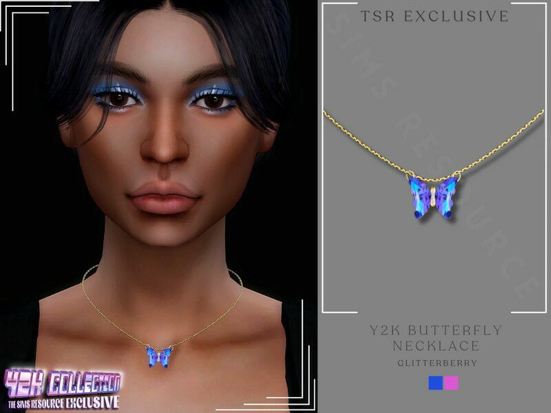 Y2K Butterfly Necklace By Glitterberryfly 1 Y2K Butterfly Necklace By Glitterberryfly Sims 4 CC