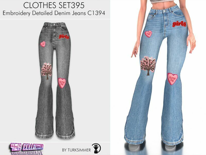 Y2K Clothes SET395 – Embroidery Detailed Denim Jeans C1394 By Turksimmer 1 Y2K Clothes SET395 – Embroidery Detailed Denim Jeans C1394 By Turksimmer Sims 4 CC