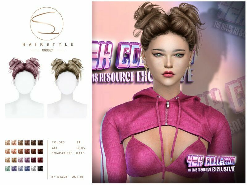 (Y2K) Double Buns Hairstyle 060624 By S-Club 1 (Y2K) Double Buns Hairstyle 060624 By S-Club Sims 4 CC