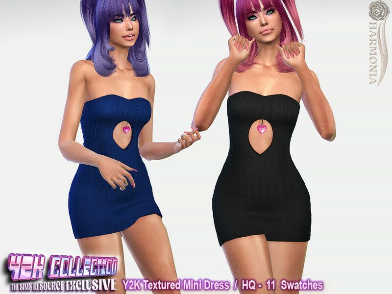 Y2K – Textured Mini Dress By Harmonia 1 Y2K – Textured Mini Dress By Harmonia Sims 4 CC