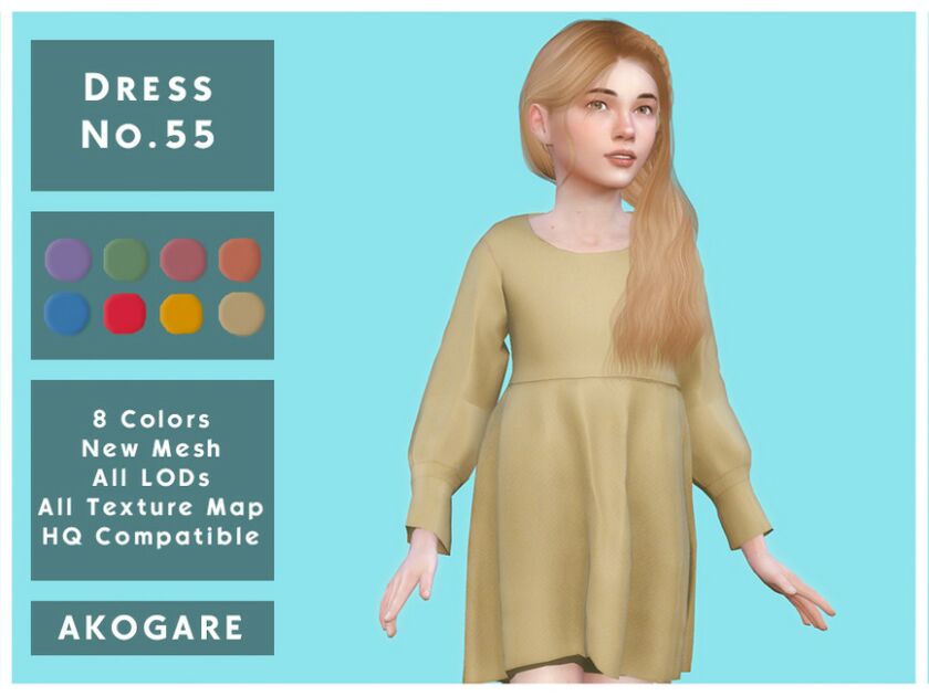 Akogare Dress NO.55 By _Akogare_ 1 Akogare Dress NO.55 By _Akogare_ Sims 4 CC