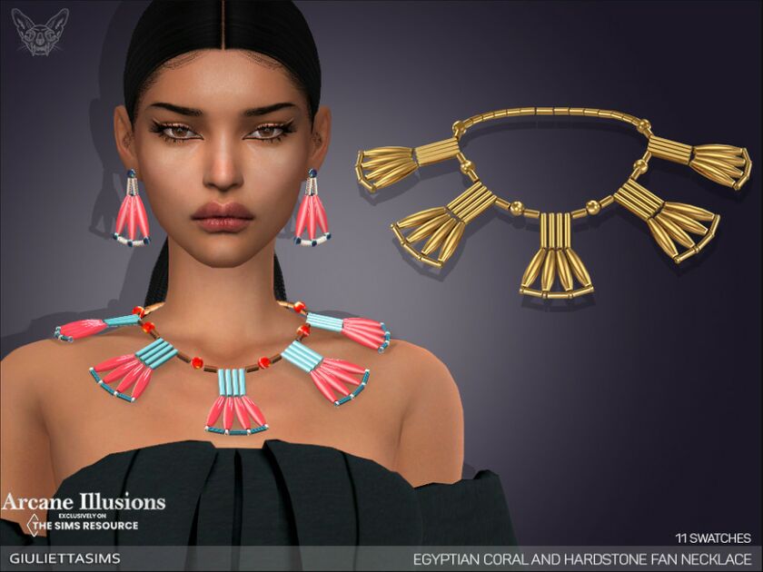 Arcane Illusions – Egyptian Coral And Hardstone FAN Necklace By Feyona 1 Arcane Illusions – Egyptian Coral And Hardstone FAN Necklace By Feyona Sims 4 CC