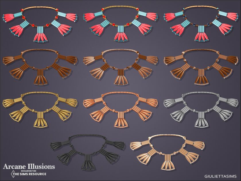 Arcane Illusions – Egyptian Coral And Hardstone FAN Necklace By Feyona 2 sims 4 cc arcane illusions egyptian coral and hardstone fan necklace by feyona 2