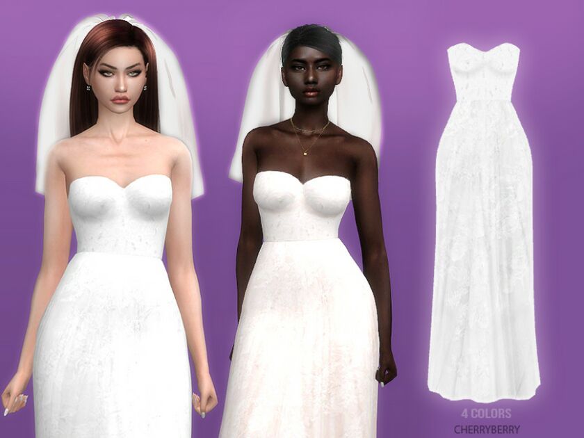 Aurelia – Wedding Dress By Cherryberrysim 1 Aurelia – Wedding Dress By Cherryberrysim Sims 4 CC