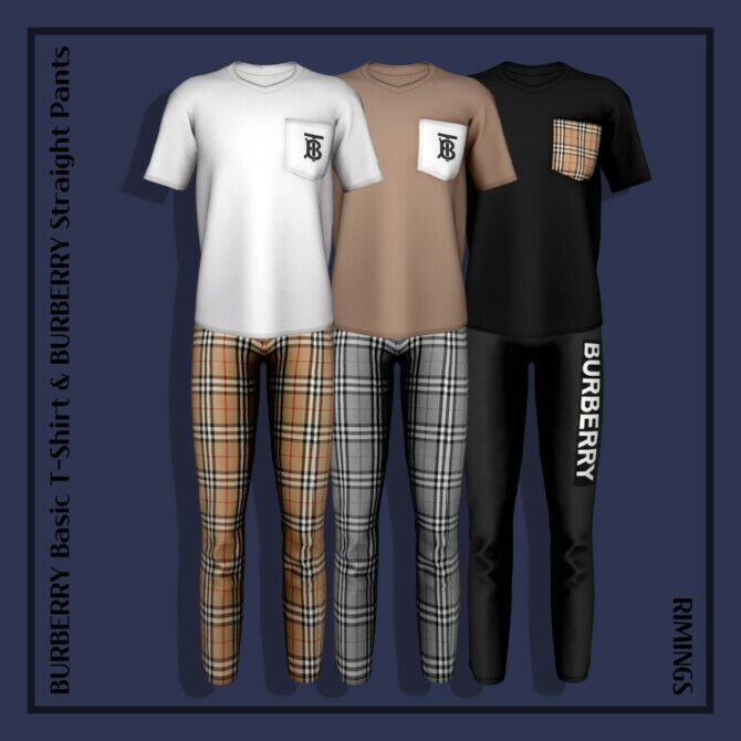 Basic T-Shirt & Straight Pants By Rimings 1 Basic T-Shirt & Straight Pants By Rimings Sims 4 CC