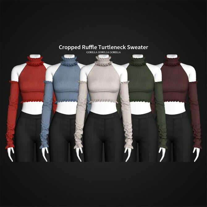 Cropped Ruffle Turtleneck Sweater By Gorilla 1 Cropped Ruffle Turtleneck Sweater By Gorilla Sims 4 CC