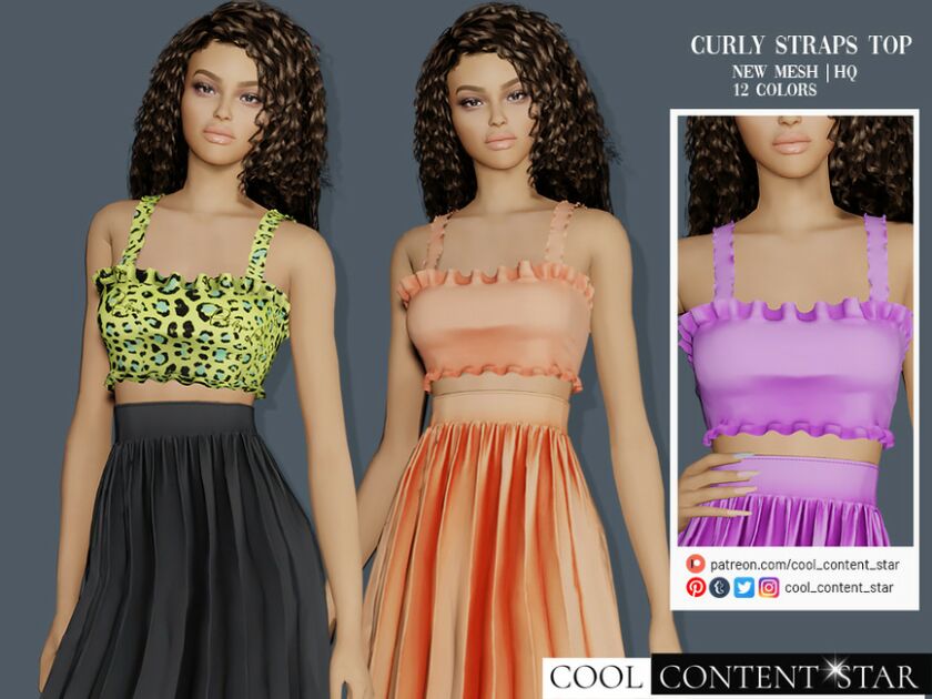 Curly Straps TOP (Patreon) 1 Curly Straps TOP (Patreon) Sims 4 CC