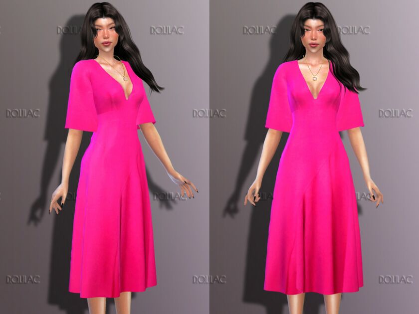 Draped Midi Dress DO230 1 Draped Midi Dress DO230 Sims 4 CC