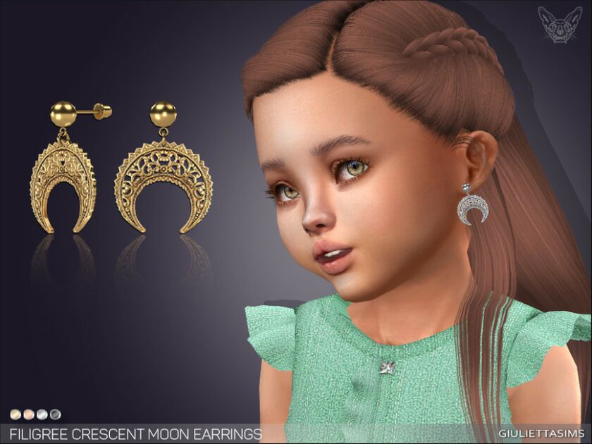 Filigree Crescent Moon Earrings For Toddlers By Feyona 1 Filigree Crescent Moon Earrings For Toddlers By Feyona Sims 4 CC