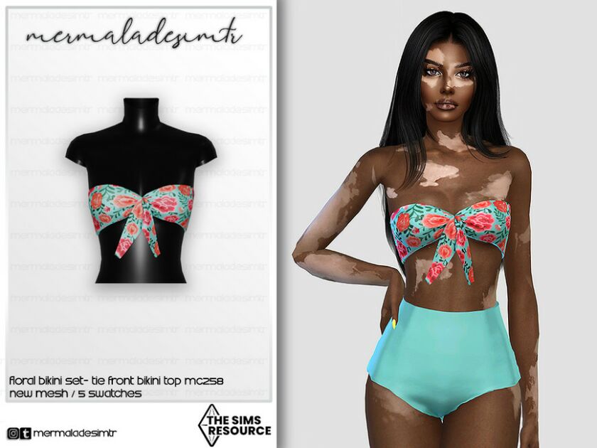 Floral Bikini SET- TIE Front Bikini TOP MC258 By Mermaladesimtr 1 Floral Bikini SET- TIE Front Bikini TOP MC258 By Mermaladesimtr Sims 4 CC