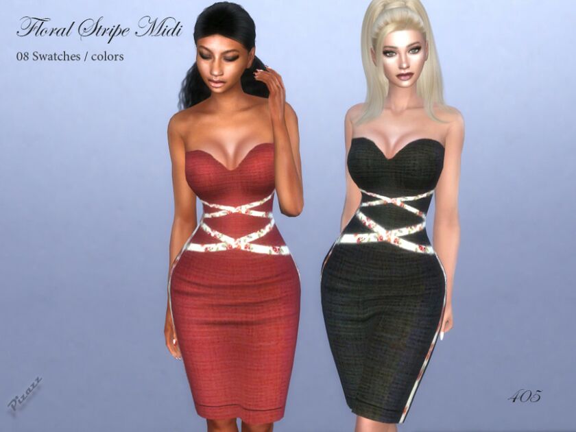 Floral Stripe Midi By Pizazz 1 Floral Stripe Midi By Pizazz Sims 4 CC