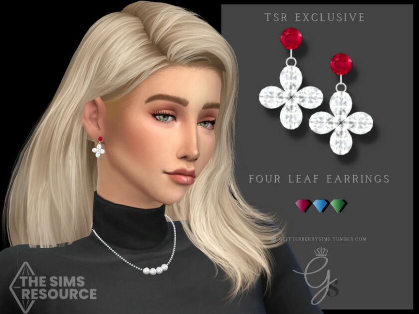 Four Leaf Earring By Glitterberryfly 1 Four Leaf Earring By Glitterberryfly Sims 4 CC