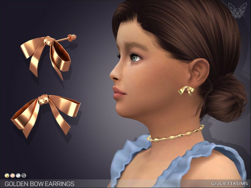 Golden BOW Earrings For Kids By Feyona 1 Golden BOW Earrings For Kids By Feyona Sims 4 CC