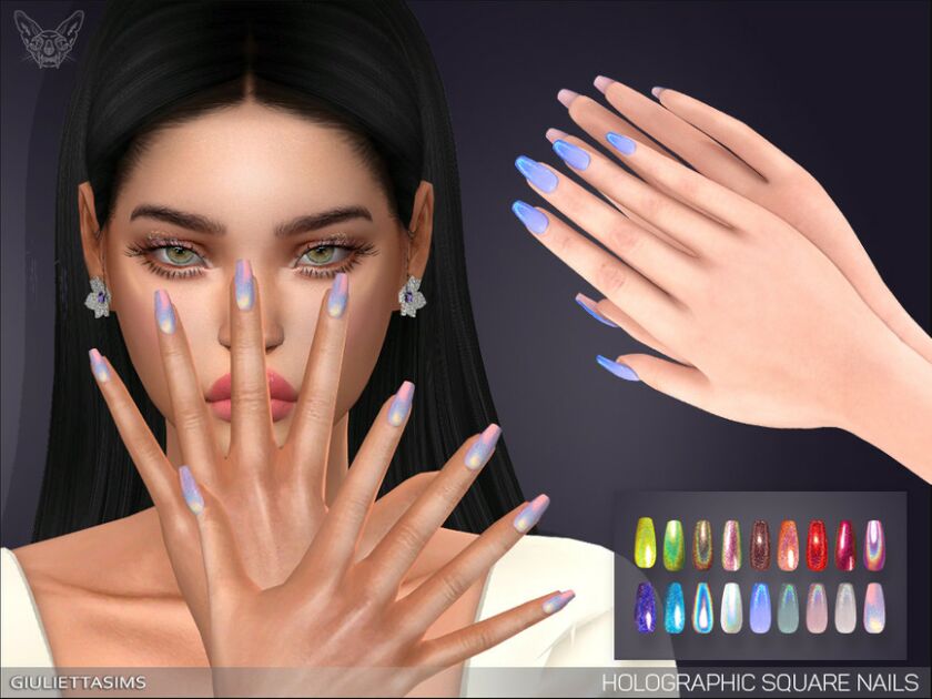 Holographic Square Nails By Feyona 1 Holographic Square Nails By Feyona Sims 4 CC