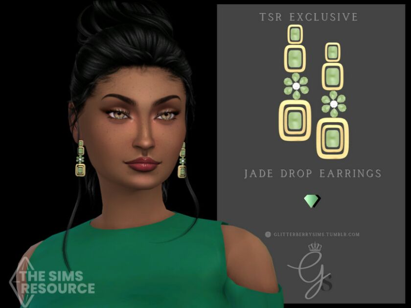 Jade Drop Earrings By Glitterberryfly 1 Jade Drop Earrings By Glitterberryfly Sims 4 CC