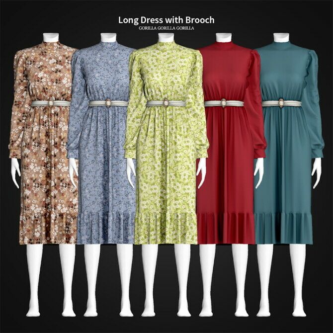 Long Dress With Brooch By Gorilla 1 Long Dress With Brooch By Gorilla Sims 4 CC