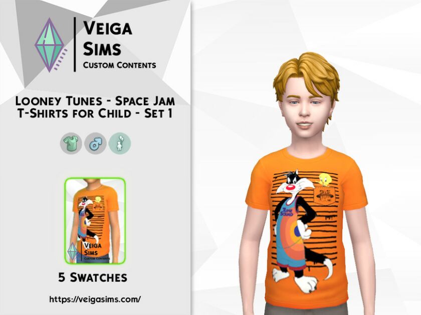 Looney Tunes – Space JAM T-Shirts For Child – SET 1 1 Looney Tunes – Space JAM T-Shirts For Child – SET 1 Sims 4 CC