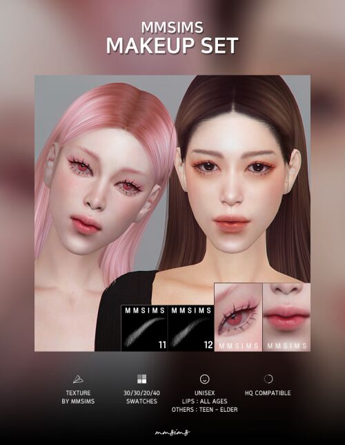 Makeup SET: Eyebrows, Eyeshadow & Lips By Mmsims 1 Makeup SET: Eyebrows, Eyeshadow & Lips By Mmsims Sims 4 CC