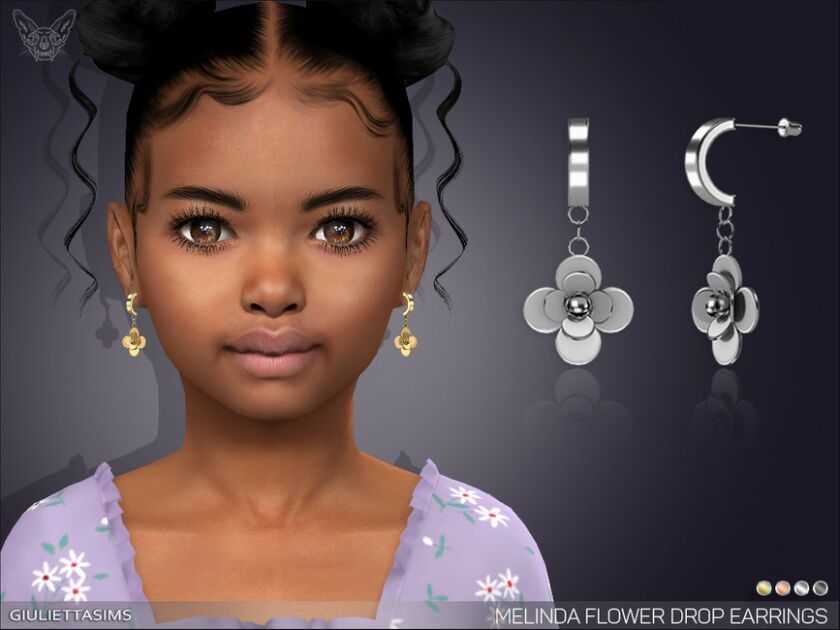 Melinda Flower Drop Earrings For Kids By Feyona 1 Melinda Flower Drop Earrings For Kids By Feyona Sims 4 CC