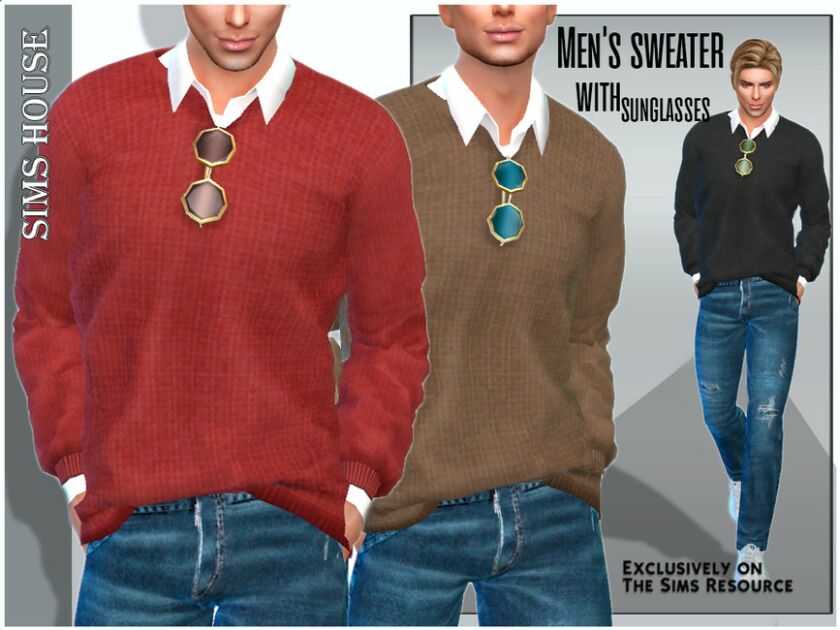 Men’S Sweater With Sunglasses 1 Men’S Sweater With Sunglasses Sims 4 CC