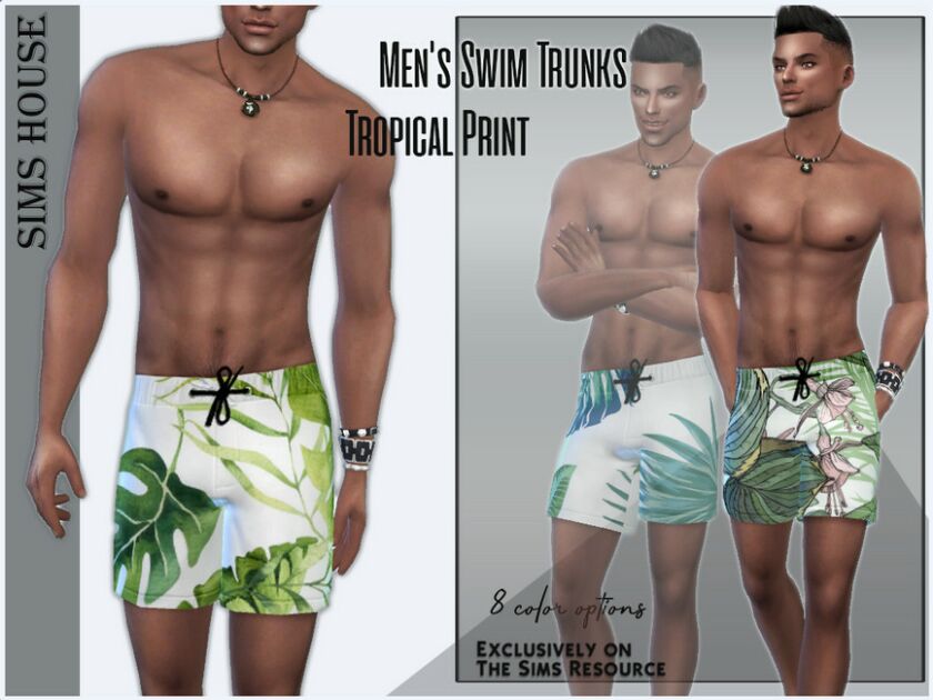 Men’S Swim Trunks Tropical Print 1 Men’S Swim Trunks Tropical Print Sims 4 CC