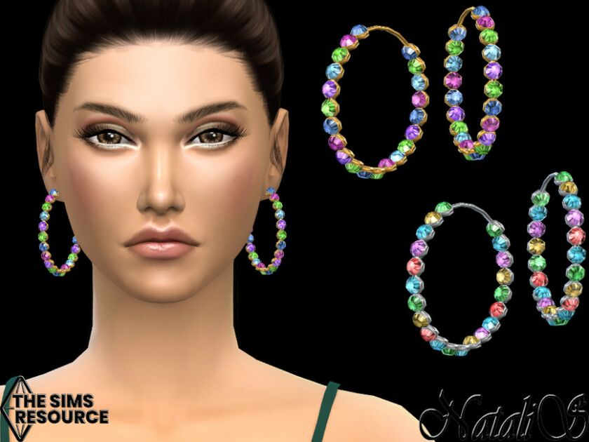 Multicolor Crystal Hoop Earrings By Natalis 1 Multicolor Crystal Hoop Earrings By Natalis Sims 4 CC