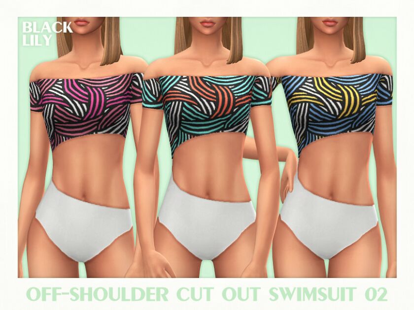 Off-Shoulder CUT OUT Swimsuit 02 1 Off-Shoulder CUT OUT Swimsuit 02 Sims 4 CC