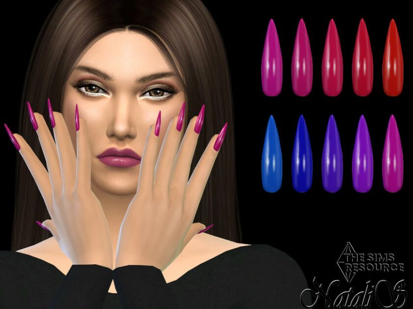 Red-Blue Palette Stiletto Nails By Natalis 1 Red-Blue Palette Stiletto Nails By Natalis Sims 4 CC