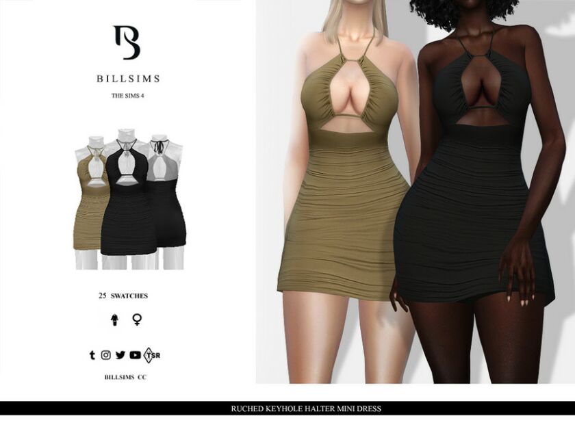 Ruched Keyhole Halter Mini Dress 1 Ruched Keyhole Halter Mini Dress Sims 4 CC