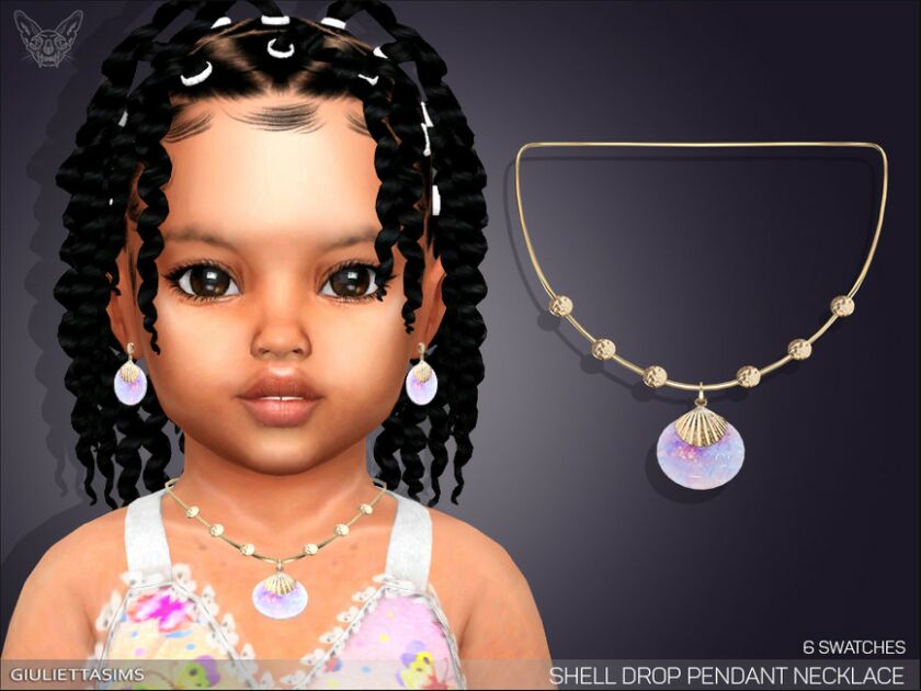Shell Drop Pendant Necklace For Toddlers By Feyona 1 Shell Drop Pendant Necklace For Toddlers By Feyona Sims 4 CC