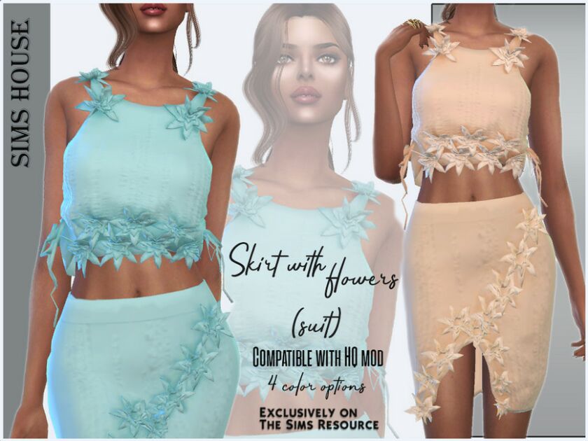 Skirt With Flowers (Suit) 1 Skirt With Flowers (Suit) Sims 4 CC