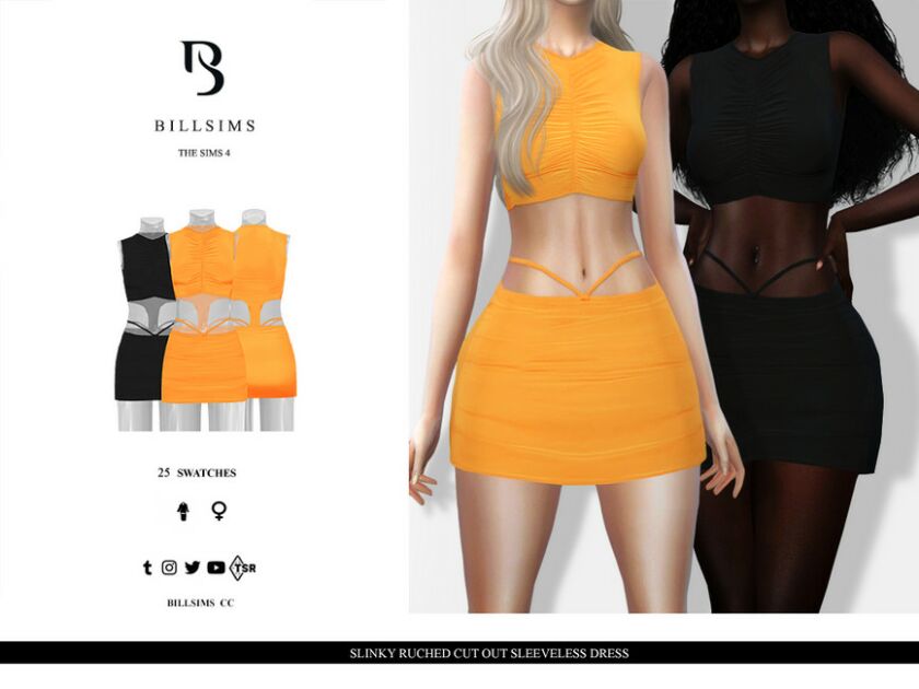 Slinky Ruched CUT OUT Sleeveless Dress 1 Slinky Ruched CUT OUT Sleeveless Dress Sims 4 CC