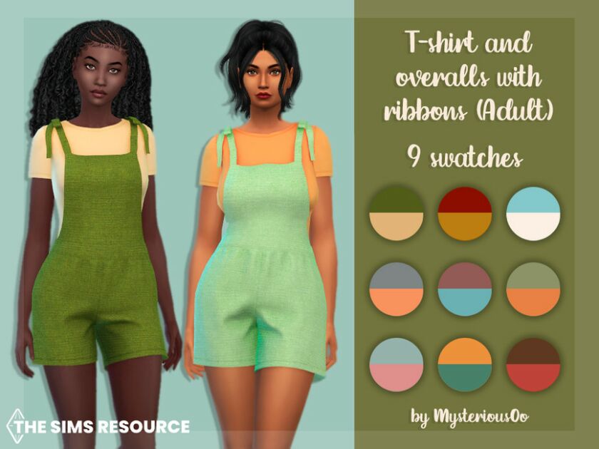 T-Shirt And Overalls With Ribbons Adult By Mysteriousoo 1 T-Shirt And Overalls With Ribbons Adult By Mysteriousoo Sims 4 CC