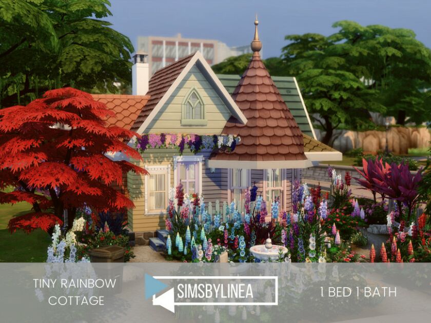 Tiny Rainbow Cottage By Simsbylinea 1 Tiny Rainbow Cottage By Simsbylinea Sims 4 CC