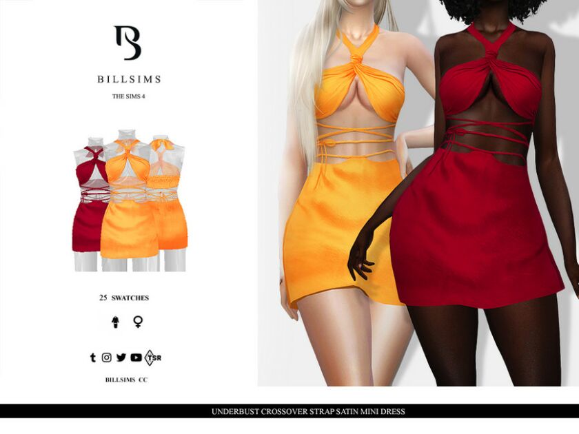 Underbust Crossover Strap Satin Mini Dress 1 Underbust Crossover Strap Satin Mini Dress Sims 4 CC