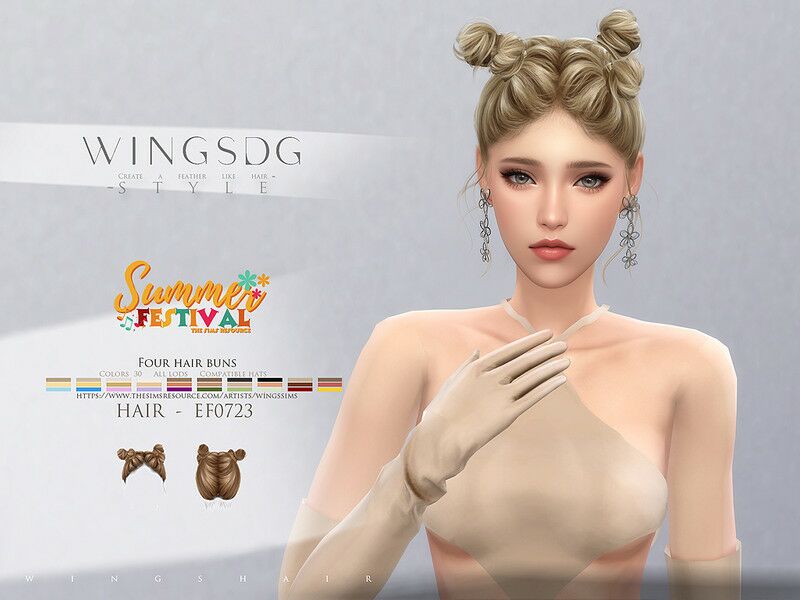 Wings-Ef0723-Four Hair Buns By Wingssims 1 Wings-Ef0723-Four Hair Buns By Wingssims Sims 4 CC