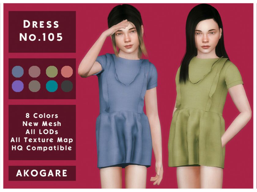 Akogare Dress NO.105 By _Akogare_ 1 Akogare Dress NO.105 By _Akogare_ Sims 4 CC