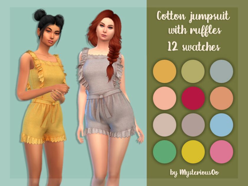 Cotton Jumpsuit With Ruffles By Mysteriousoo Sims 4 CC