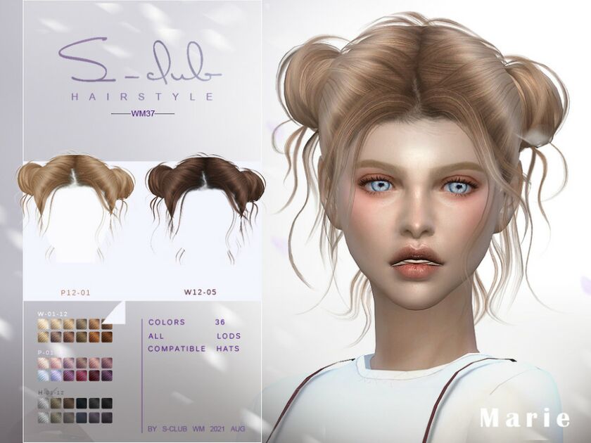 Cute Double Buns Short Hairstyle For Girls Marie By S-Club 2 sims 4 cc cute double buns short hairstyle for girls marie by s club 2