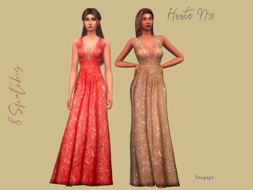 Embellished V-Neck Dress – MDR05 By Laupipi 1 Embellished V-Neck Dress – MDR05 By Laupipi Sims 4 CC