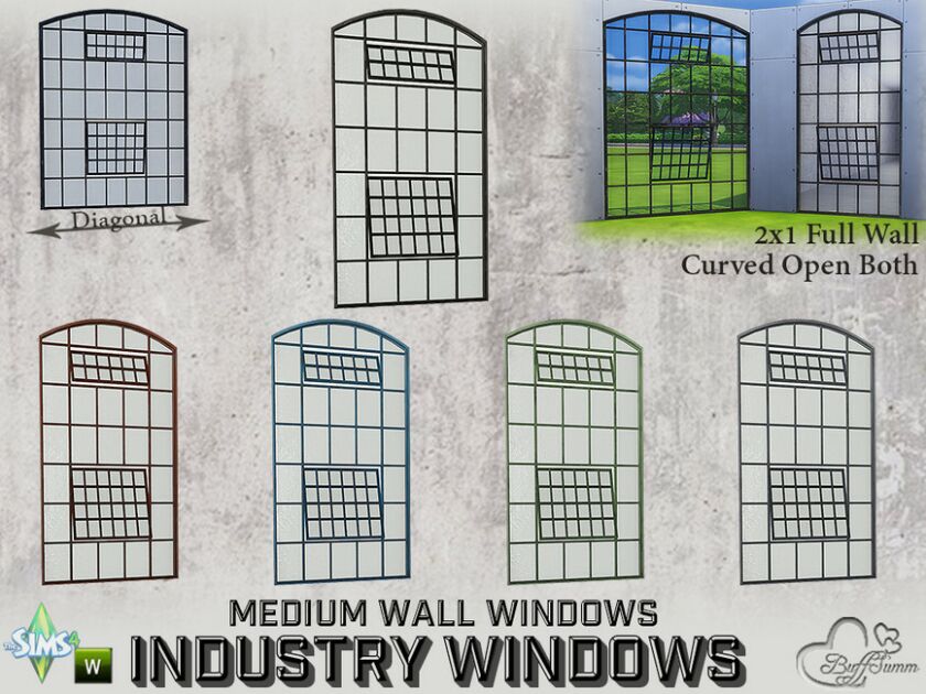 Industry Windows Medium Wall 2×1 Full Curved Open Both 1 Industry Windows Medium Wall 2×1 Full Curved Open Both Sims 4 CC