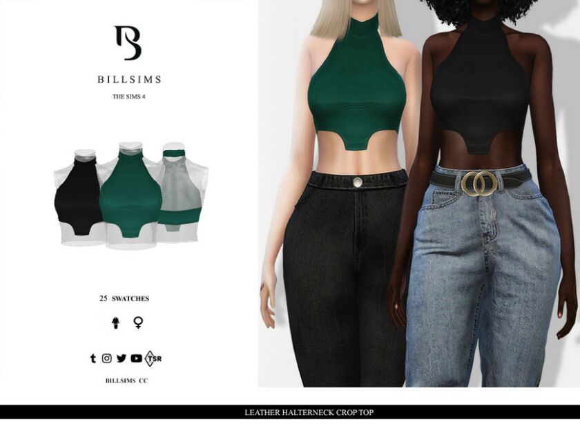 Leather Halterneck Crop TOP 1 Leather Halterneck Crop TOP Sims 4 CC