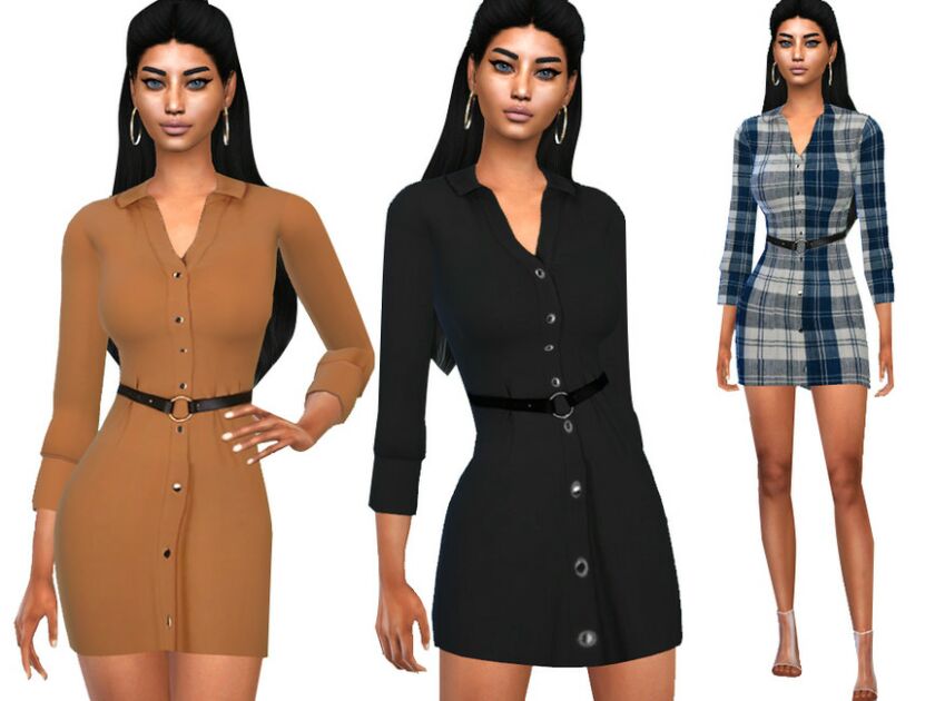 Shirt Dress With Belt By Saliwa 1 Shirt Dress With Belt By Saliwa Sims 4 CC
