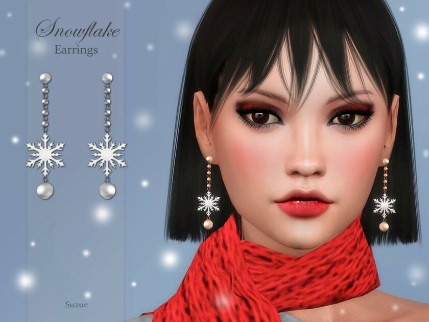 Snowflake Earrings By Suzue 1 Snowflake Earrings By Suzue Sims 4 CC