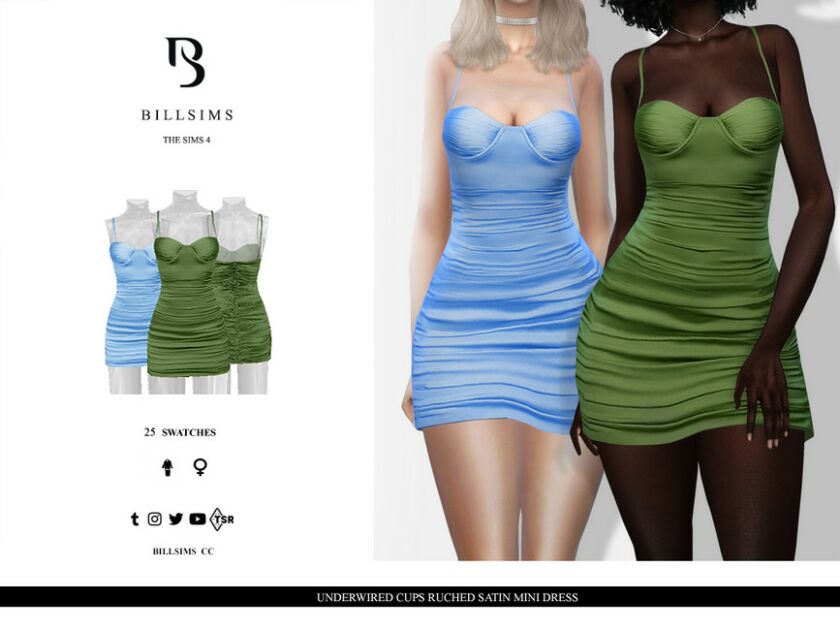 Underwired Cups Ruched Satin Mini Dress 1 Underwired Cups Ruched Satin Mini Dress Sims 4 CC