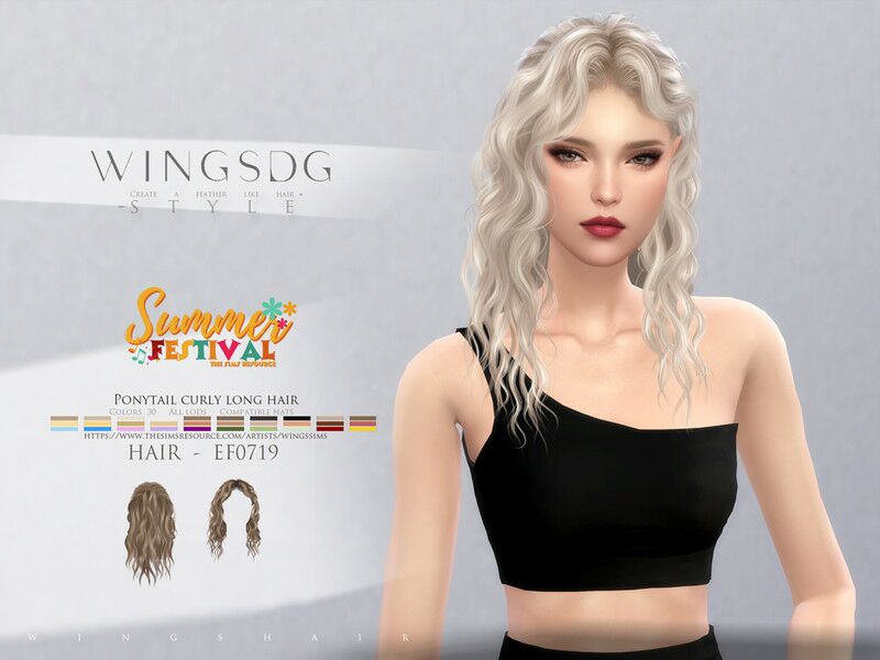 Wings-Ef0719-Ponytail Curly Long Hair 1 Wings-Ef0719-Ponytail Curly Long Hair Sims 4 CC